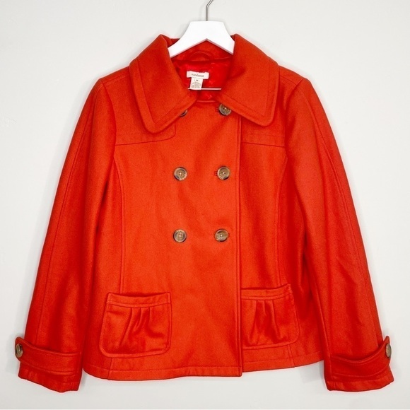 SUNDANCE Double Breasted New Horizons Orange Peacoat Size Medium - Picture 1 of 6